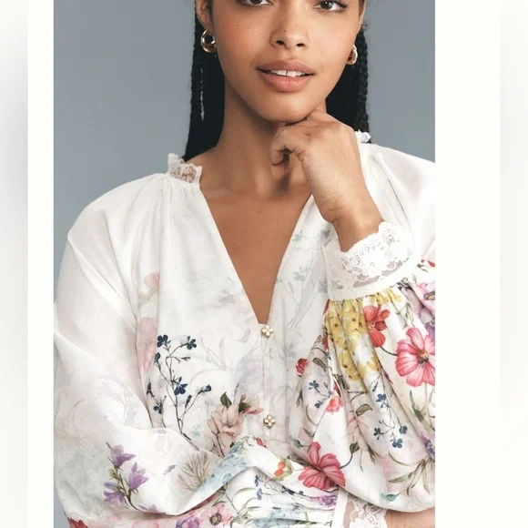 Nwt let me be long sleeve vneck Floral Midi Dress - Picture 5 of 7